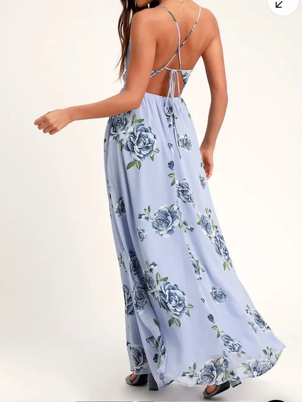 Lulu’s Kind And Loving Light Blue Floral Backless Maxi Dress Size Small - Picture 14 of 15